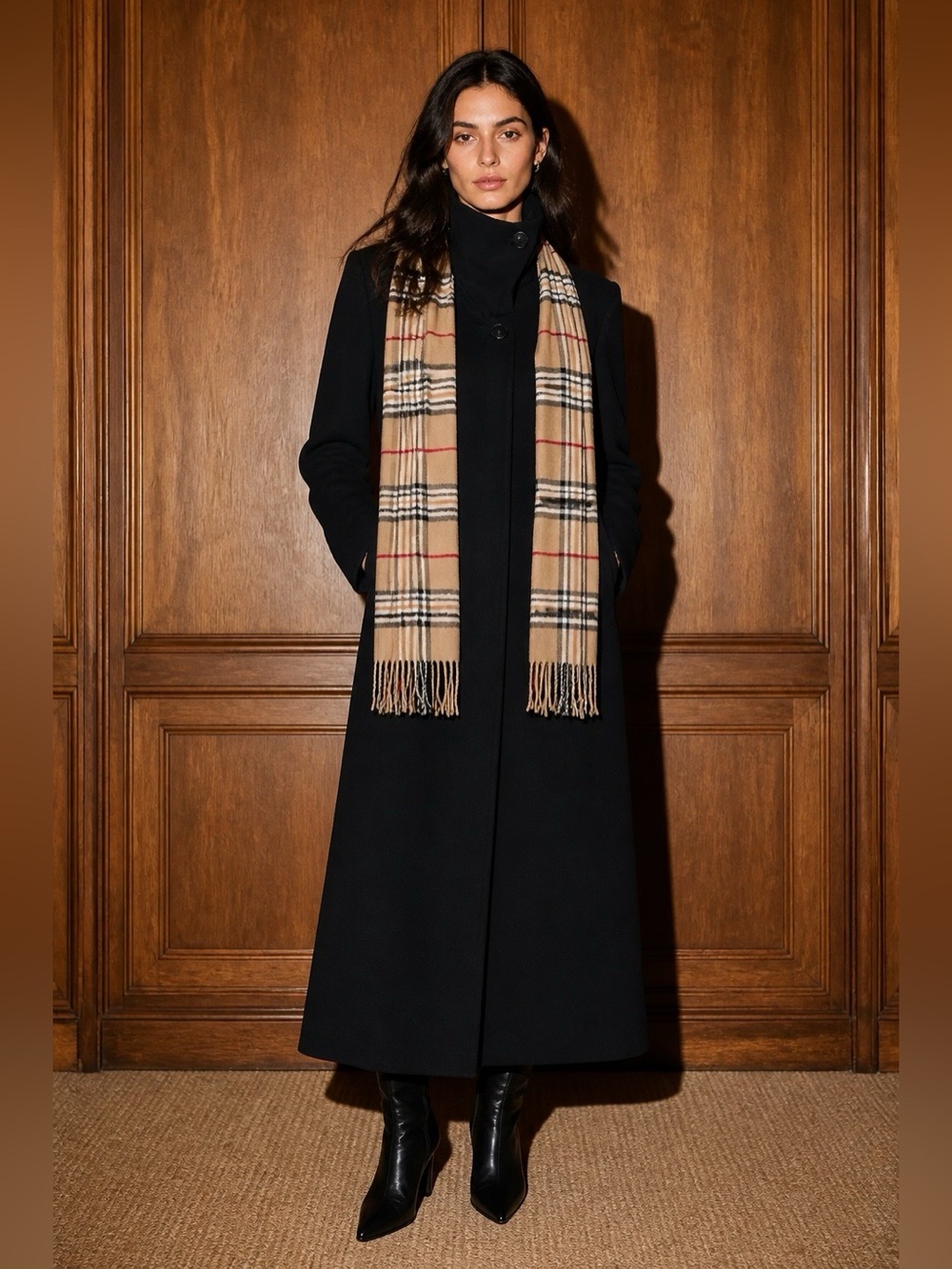 NWT KRISTEN BLAKE Long Wool & Cashmere Coat in Black sz 16
